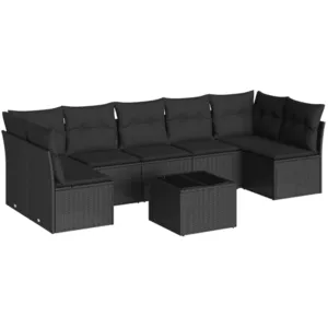 vidaXL Salon de jardin 8 pcs avec coussins noir résine tressée pas cher