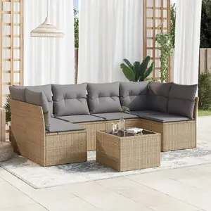 vidaXL Salon de jardin avec coussins 7 pcs beige résine tressée pas cher