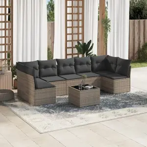 vidaXL Salon de jardin 8 pcs avec coussins gris résine tressée pas cher