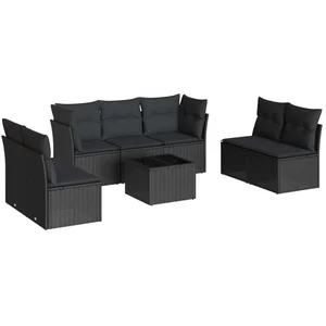vidaXL Salon de jardin 8 pcs avec coussins noir résine tressée pas cher