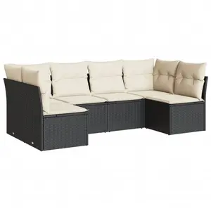 vidaXL Salon de jardin 6 pcs avec coussins noir résine tressée pas cher