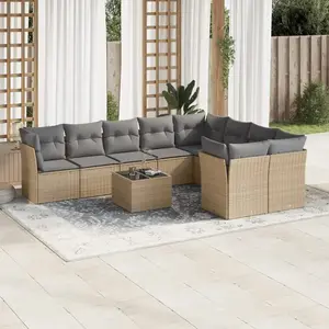 vidaXL Salon de jardin avec coussins 10 pcs beige résine tressée pas cher