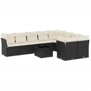 vidaXL Salon de jardin 10 pcs avec coussins noir résine tressée pas cher