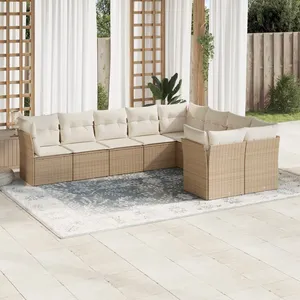 vidaXL Salon de jardin avec coussins 9 pcs beige résine tressée pas cher
