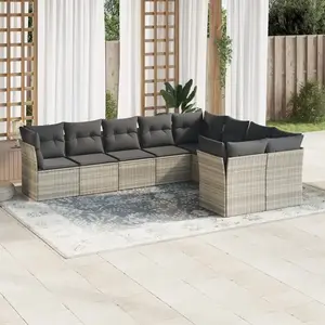 vidaXL Salon de jardin 9 pcs avec coussins gris clair résine tressée pas cher
