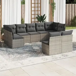 vidaXL Salon de jardin 9 pcs avec coussins gris résine tressée pas cher