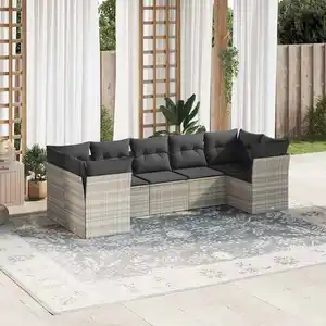 vidaXL Salon de jardin avec coussins 7 pcs gris clair résine tressée pas cher