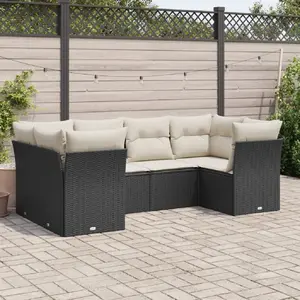 vidaXL Salon de jardin 6 pcs avec coussins noir résine tressée pas cher