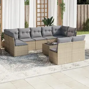 vidaXL Salon de jardin avec coussins 10 pcs beige résine tressée pas cher