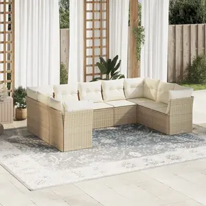vidaXL Salon de jardin avec coussins 9 pcs beige résine tressée pas cher