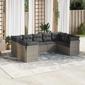 vidaXL Salon de jardin 9 pcs avec coussins gris résine tressée pas cher