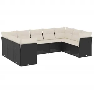 vidaXL Salon de jardin 9 pcs avec coussins noir résine tressée pas cher
