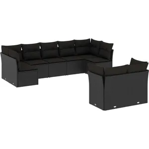 vidaXL Salon de jardin 9 pcs avec coussins noir résine tressée pas cher