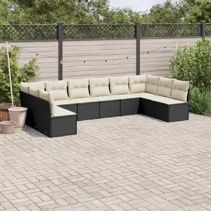 vidaXL Salon de jardin 10 pcs avec coussins noir résine tressée pas cher