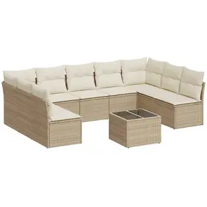 vidaXL Salon de jardin avec coussins 10 pcs beige résine tressée pas cher