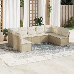 vidaXL Salon de jardin avec coussins 9 pcs beige résine tressée pas cher