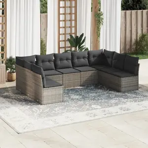 vidaXL Salon de jardin 9 pcs avec coussins gris résine tressée pas cher