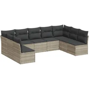 vidaXL Salon de jardin 9 pcs avec coussins gris clair résine tressée pas cher