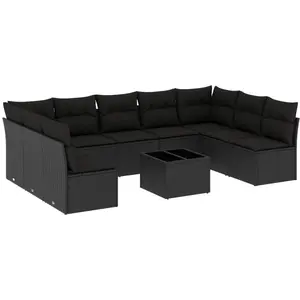 vidaXL Salon de jardin 10 pcs avec coussins noir résine tressée pas cher