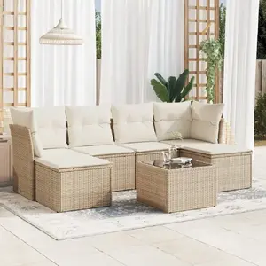 vidaXL Salon de jardin avec coussins 7 pcs beige résine tressée pas cher