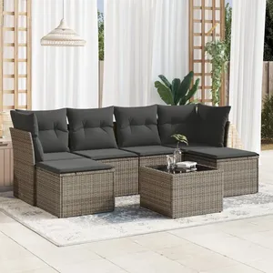 vidaXL Salon de jardin avec coussins 7 pcs gris résine tressée pas cher