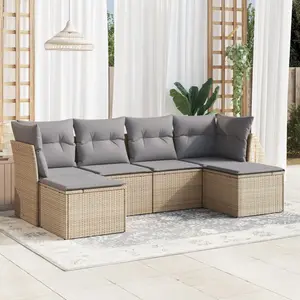 vidaXL Salon de jardin avec coussins 6 pcs beige résine tressée pas cher