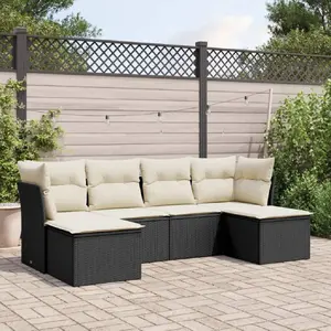 vidaXL Salon de jardin 6 pcs avec coussins noir résine tressée pas cher