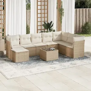 vidaXL Salon de jardin avec coussins 9 pcs beige résine tressée pas cher