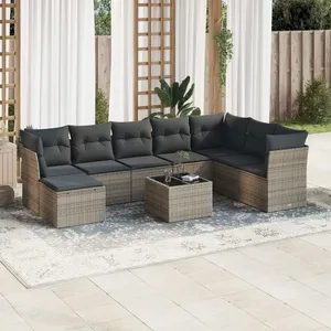 vidaXL Salon de jardin 9 pcs avec coussins gris résine tressée pas cher