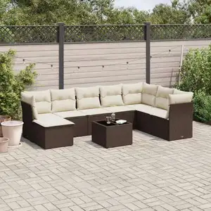 vidaXL Salon de jardin avec coussins 9 pcs marron résine tressée pas cher