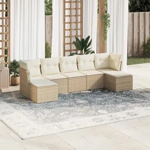 vidaXL Salon de jardin avec coussins 7 pcs beige résine tressée pas cher