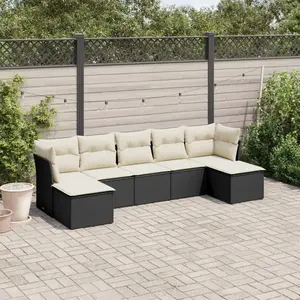 vidaXL Salon de jardin 7 pcs avec coussins noir résine tressée pas cher