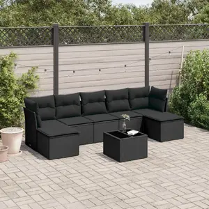vidaXL Salon de jardin 8 pcs avec coussins noir résine tressée pas cher