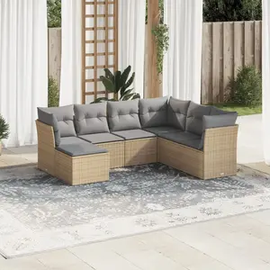 vidaXL Salon de jardin avec coussins 7 pcs beige résine tressée pas cher
