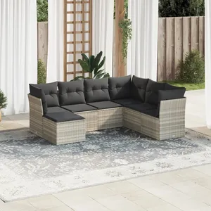vidaXL Salon de jardin avec coussins 7 pcs gris clair résine tressée pas cher