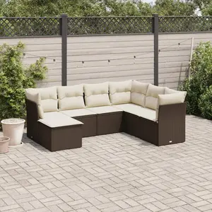 vidaXL Salon de jardin avec coussins 7 pcs marron résine tressée pas cher