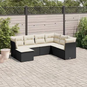 vidaXL Salon de jardin 7 pcs avec coussins noir résine tressée pas cher