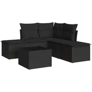 vidaXL Salon de jardin 6 pcs avec coussins noir résine tressée pas cher