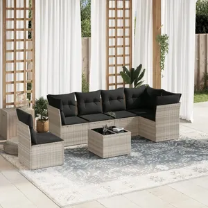 vidaXL Salon de jardin avec coussins 7 pcs gris clair résine tressée pas cher