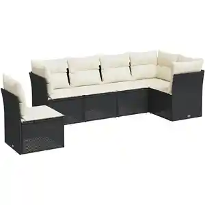 vidaXL Salon de jardin 6 pcs avec coussins noir résine tressée pas cher