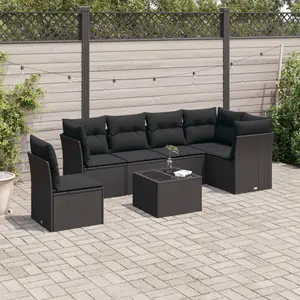 vidaXL Salon de jardin 7 pcs avec coussins noir résine tressée pas cher