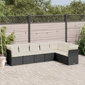 vidaXL Salon de jardin 7 pcs avec coussins noir résine tressée pas cher