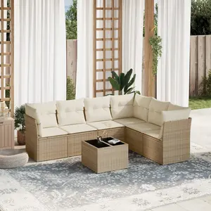 vidaXL Salon de jardin avec coussins 7 pcs beige résine tressée pas cher