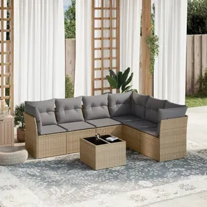 vidaXL Salon de jardin avec coussins 7 pcs beige résine tressée pas cher