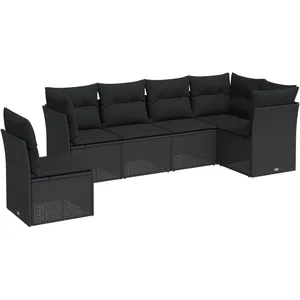 vidaXL Salon de jardin 6 pcs avec coussins noir résine tressée pas cher