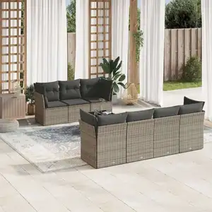 vidaXL Salon de jardin 8 pcs avec coussins gris résine tressée pas cher