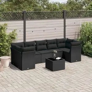 vidaXL Salon de jardin 8 pcs avec coussins noir résine tressée pas cher