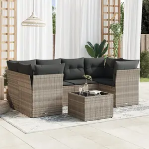 vidaXL Salon de jardin avec coussins 7 pcs gris clair résine tressée pas cher