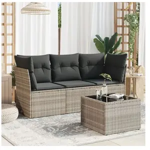 vidaXL Salon de jardin 4 pcs avec coussins gris clair résine tressée pas cher