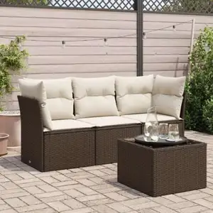 vidaXL Salon de jardin 4 pcs avec coussins marron résine tressée pas cher